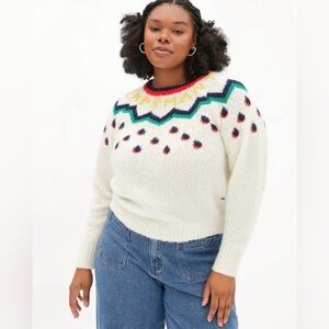 CLARE V Sweater Womens medium Cream Raglan Sweater Fair Isle Crew Neck like new